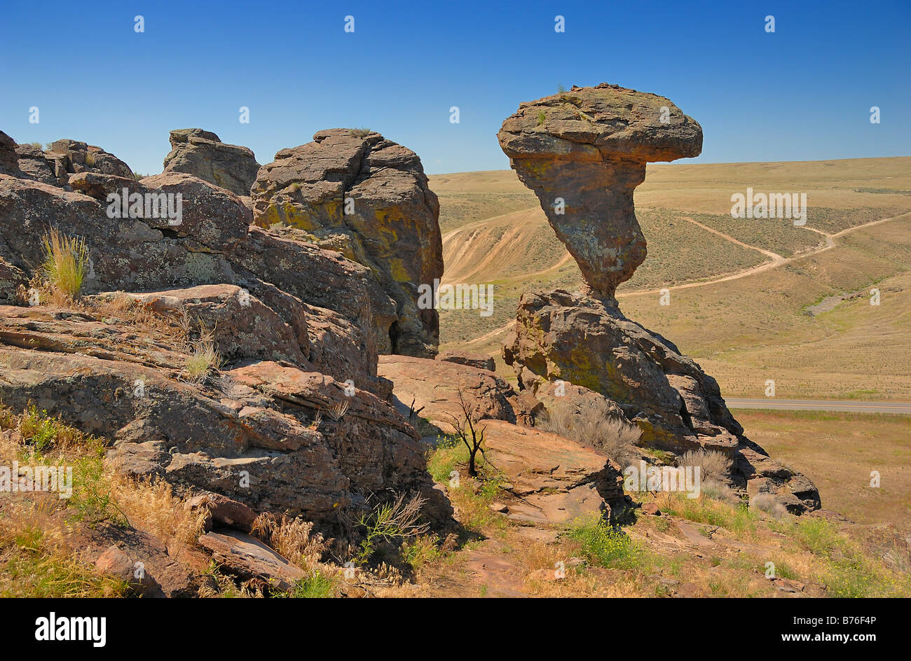 La Roccia equilibrato, vicino a Twin Falls in Idaho, Stati Uniti d'America Foto Stock