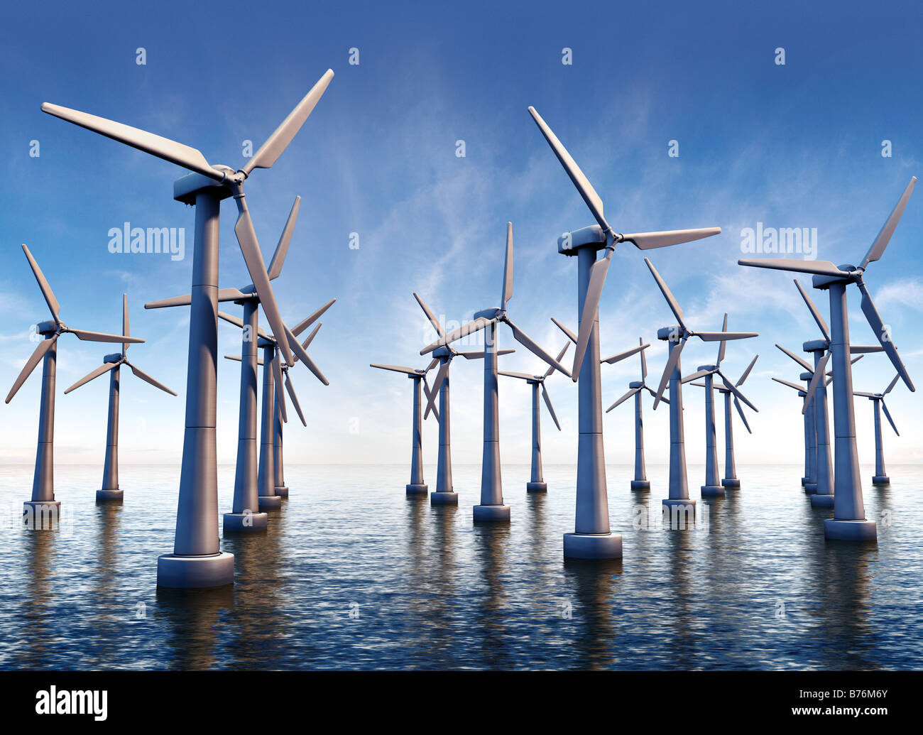 Windpark offshore mulini a vento Windraeder Windkraftanlage Energia elettrica Energia elettrica regenarative fonte potenza farm Windmuehle Foto Stock