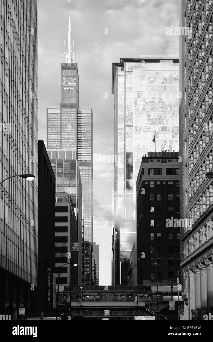 Inizio del percorso 66 a Michigan Avenue e Adams Street nel centro di Chicago ILLINOIS USA rotta 66 Foto Stock