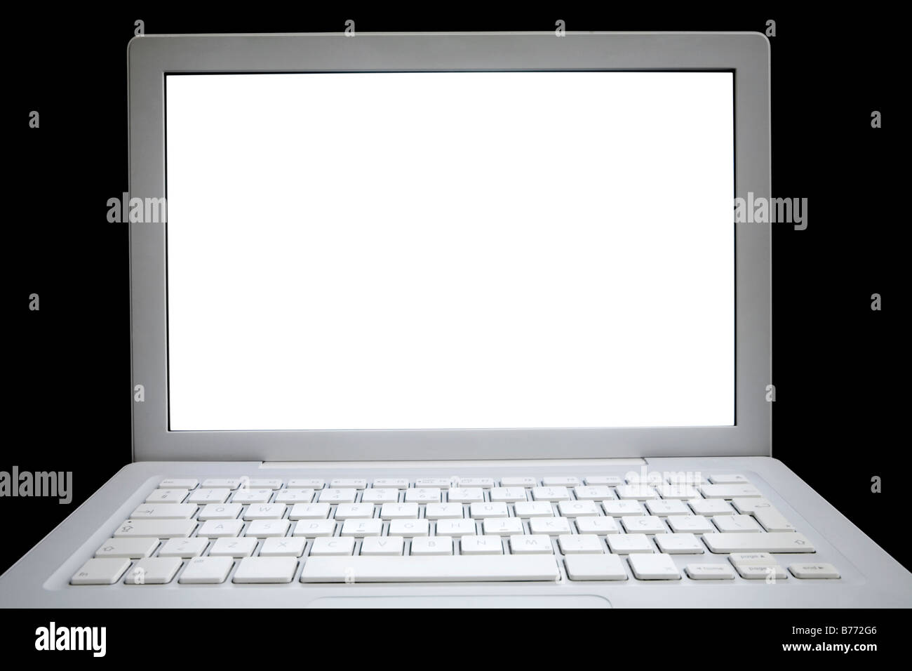 Elegante computer portatile isolato con schermo bianco Foto Stock