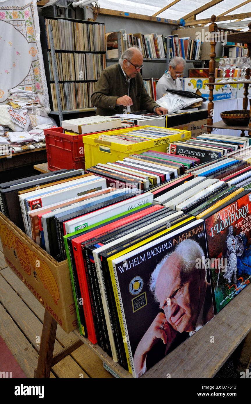 Record, in stallo sull'Auer Dult mercato, Monaco di Baviera, Germania, Europa Foto Stock