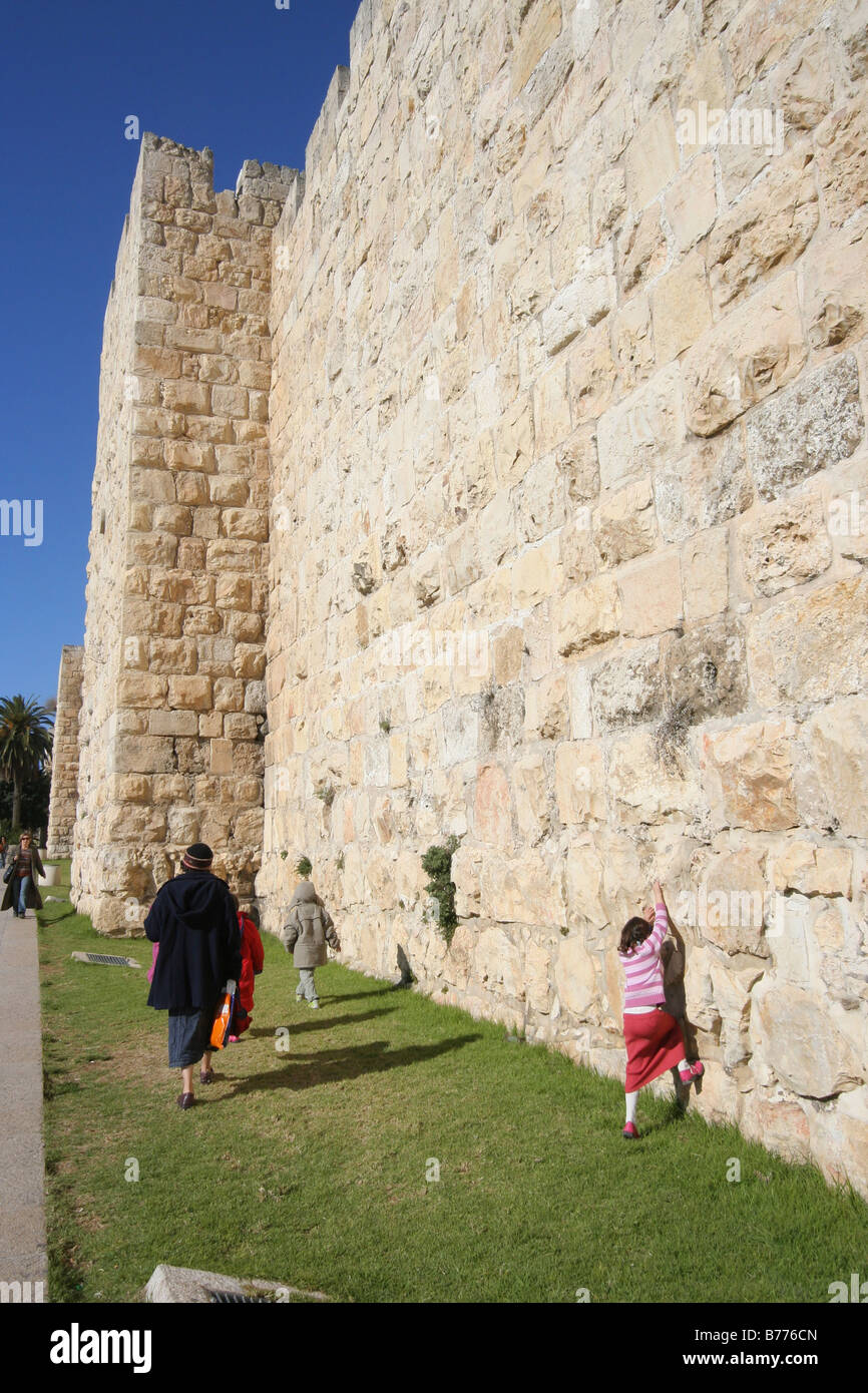 Gerusalemme, mura antiche della città Foto Stock