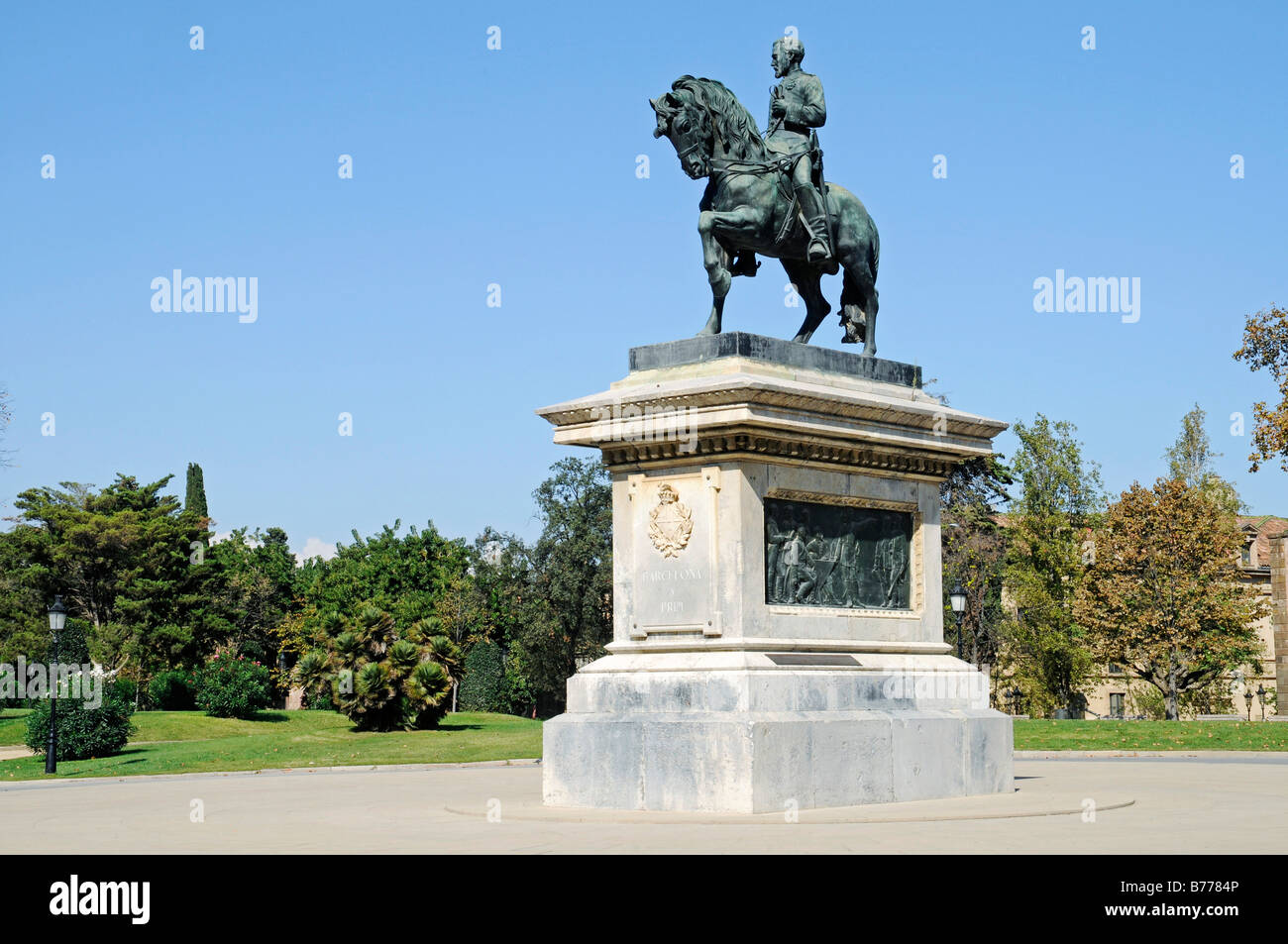 Generale Prim monumento, statua equestre, Parc de la Ciutadella, Barcellona, in Catalogna, Spagna, Europa Foto Stock