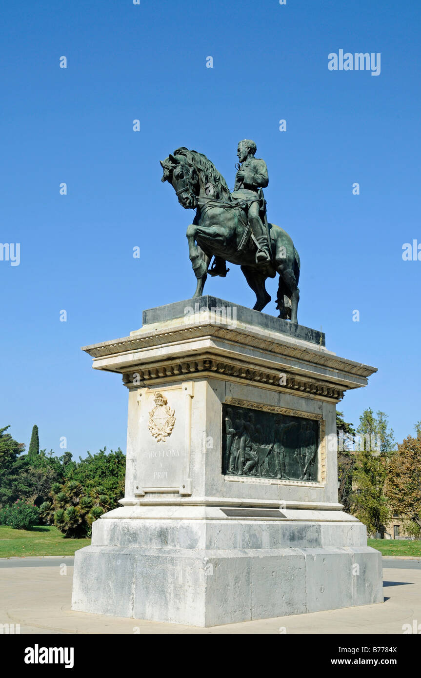 Generale Prim monumento, statua equestre, Parc de la Ciutadella, Barcellona, in Catalogna, Spagna, Europa Foto Stock