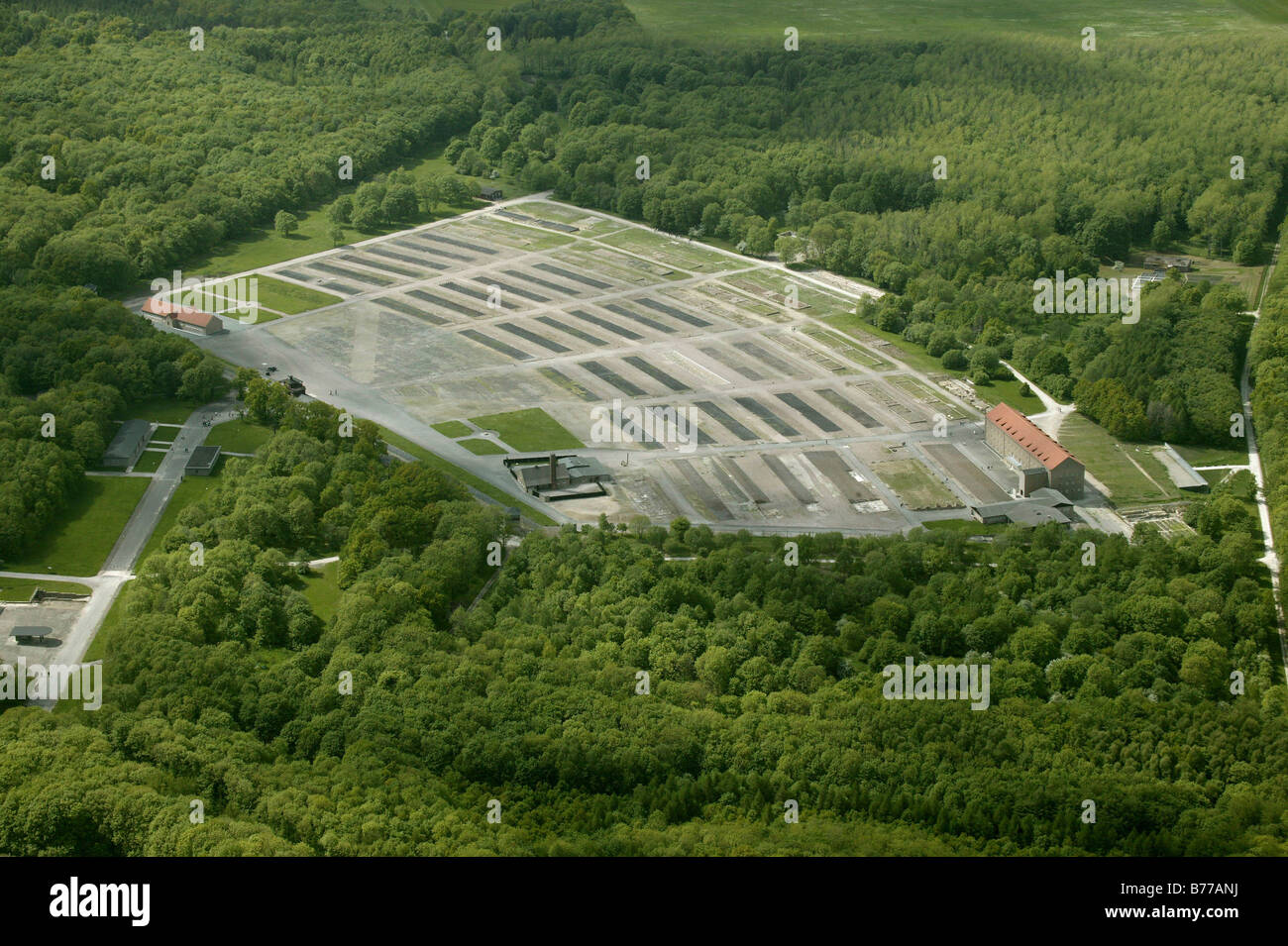 Vista aerea, Buchenwald, ex campo di concentramento, Weimar, Turingia, Germania, Europa Foto Stock