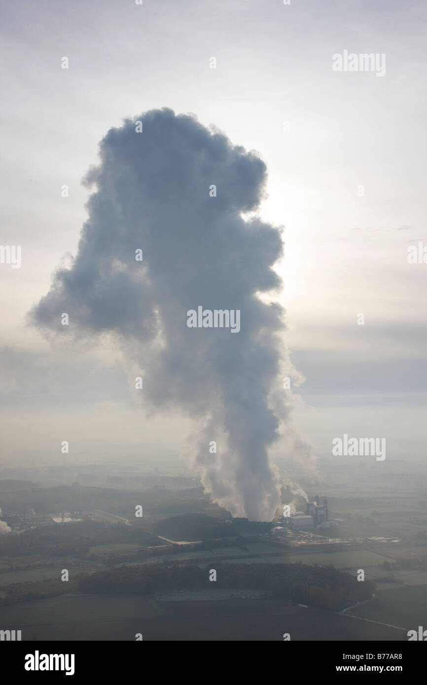 Fotografia aerea, turbina a gas a ciclo combinato, CCGT, centrale elettrica delle public utilities, nebbia mattutina, Hamm, Ruhr di Foto Stock