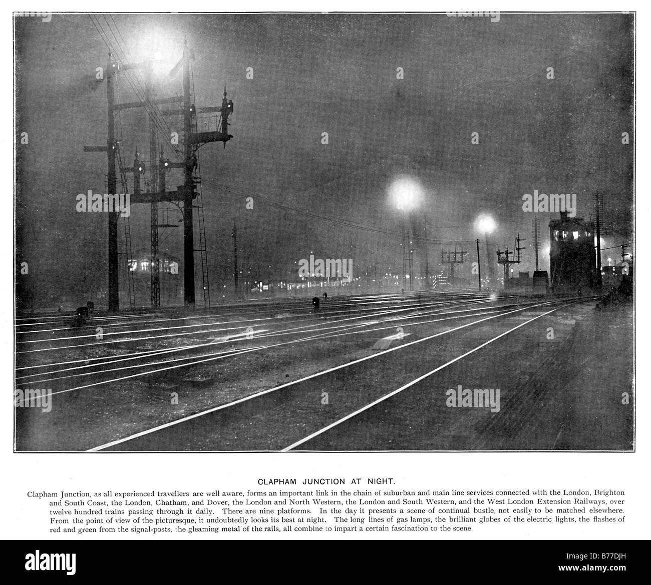 Clapham Junction Station di notte 1901 foto dell'importante il sud ovest di Londra nodo ferroviario Foto Stock