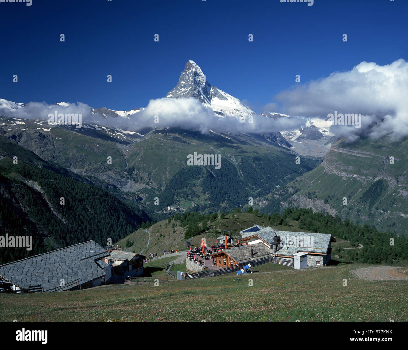 Il Cervino e Sunnega ristorante, Svizzera Vallese, Alpi Foto Stock