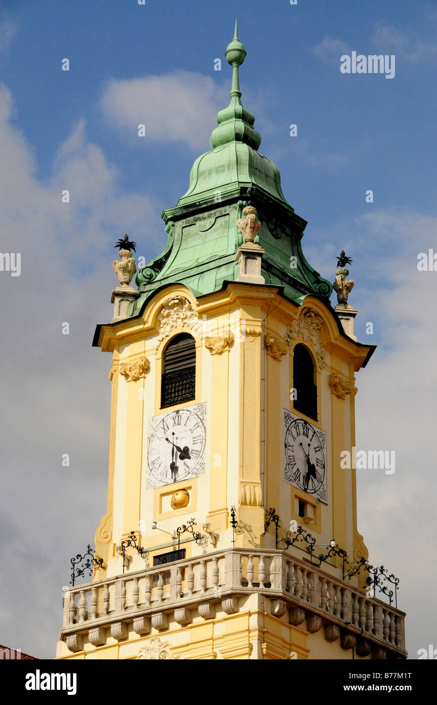 Della torre del municipio, Stará radnica, Bratislava, ex Pressburg, Slovacchia, Europa Foto Stock