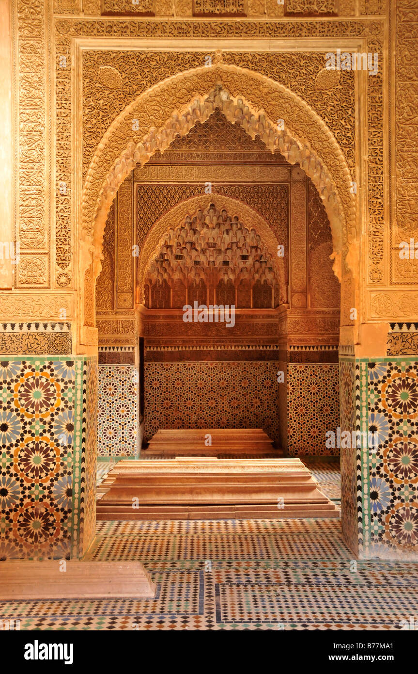 Tomba del sultano Alaouite Mulay El Yazid, 1790-1792, Tombe Saadiane nel quartiere della medina di Marrakech, Marocco, Africa Foto Stock