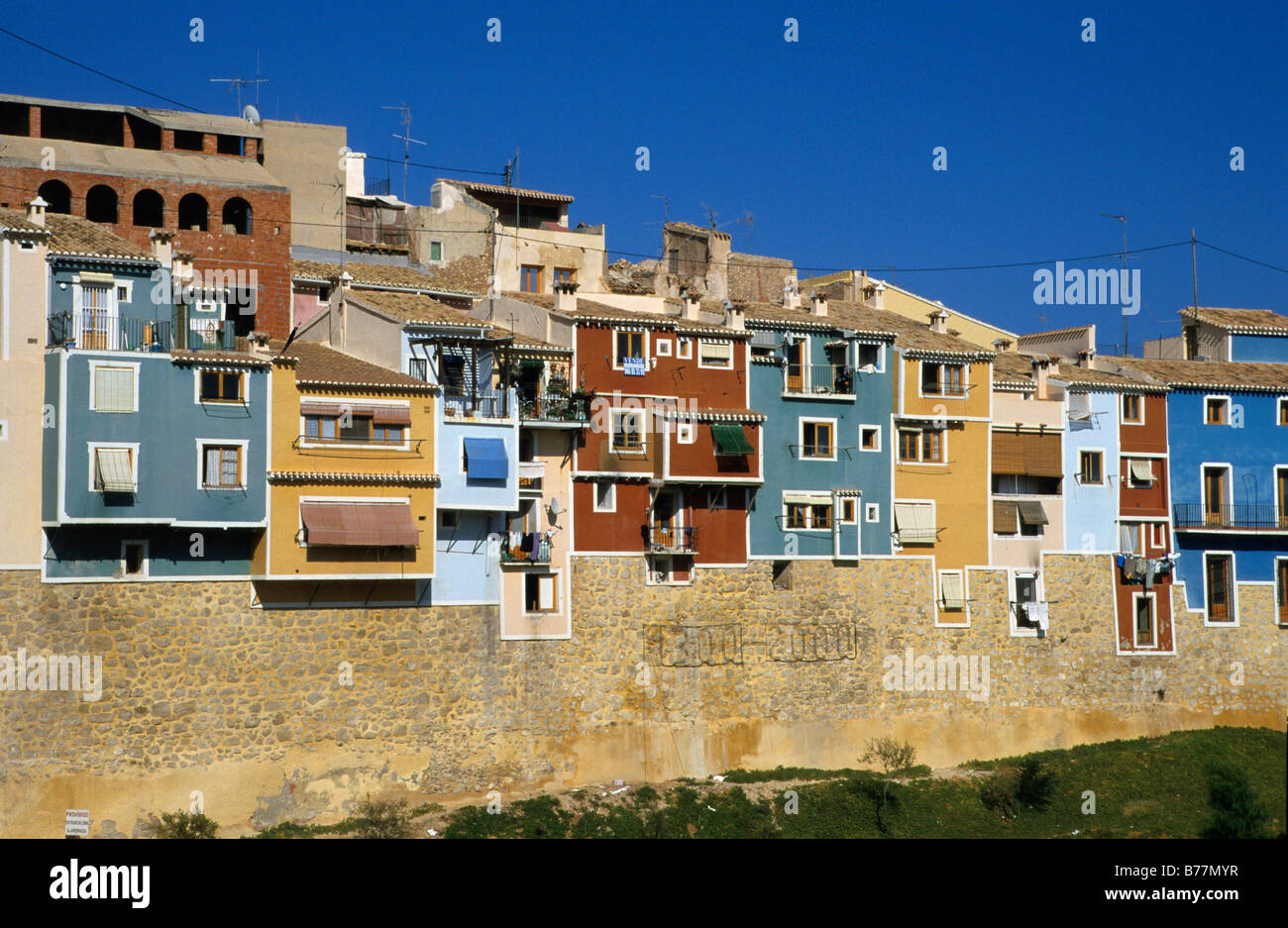 Casa colorate facciate, Villajoiosa, Costa Blanca, Spagna, Europa Foto Stock