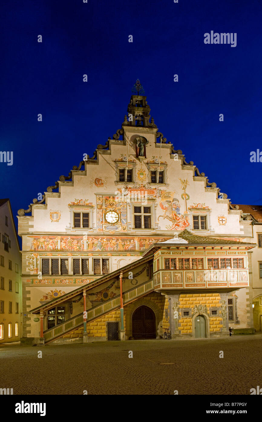 Municipio della città vecchia di notte in Lindau, Lago di Costanza, Baviera, Germania Foto Stock