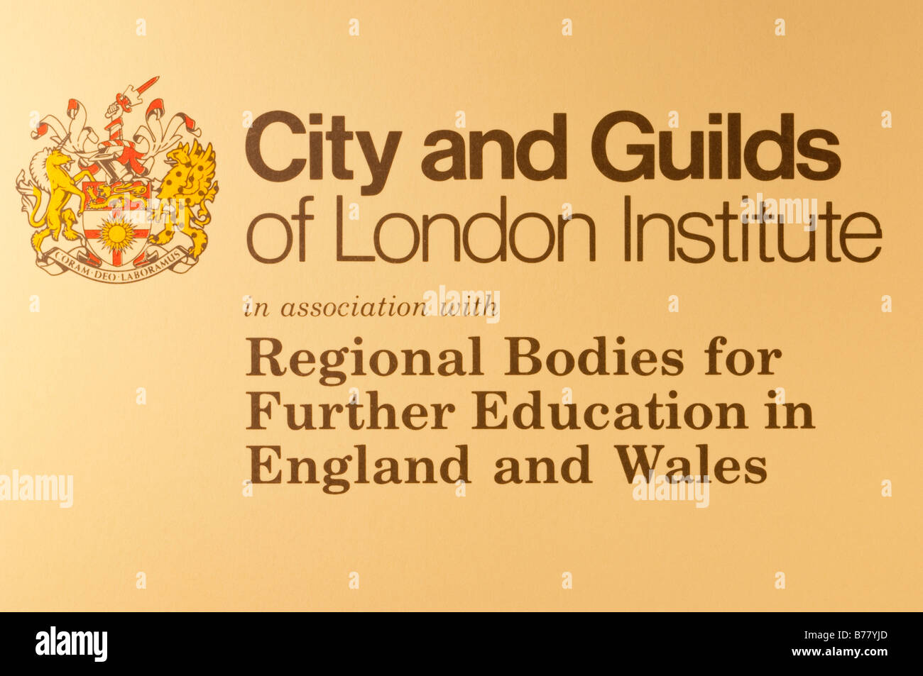 Città e corporazioni di Londra Istituto stemma in associazione degli organismi regionali per la formazione continua in Inghilterra e Galles Foto Stock