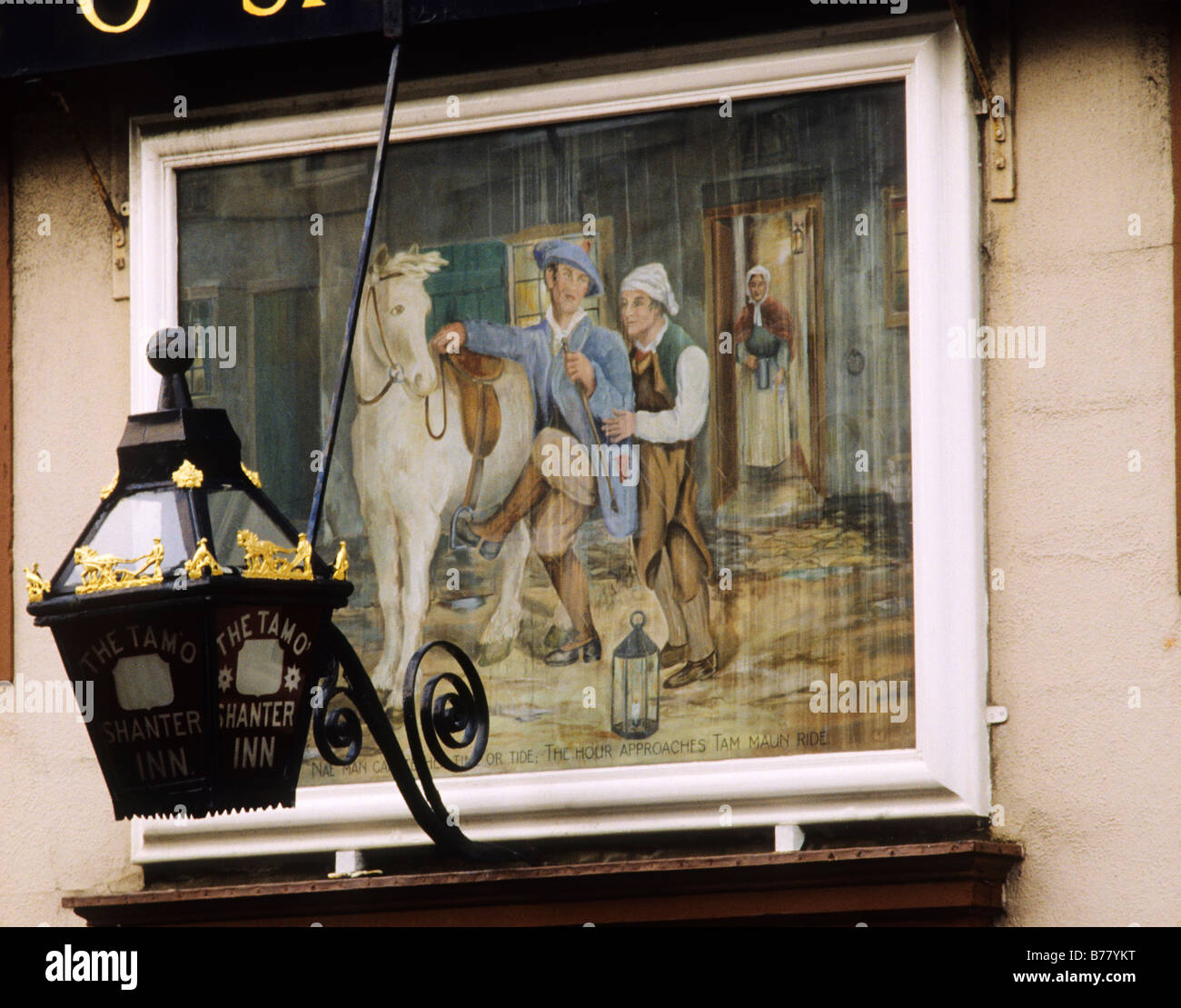 Tam O' Shanter Inn dipinto segno bordo pittura Ayr Scozia UK caratteri da Robert Robbie Burns poesia Foto Stock