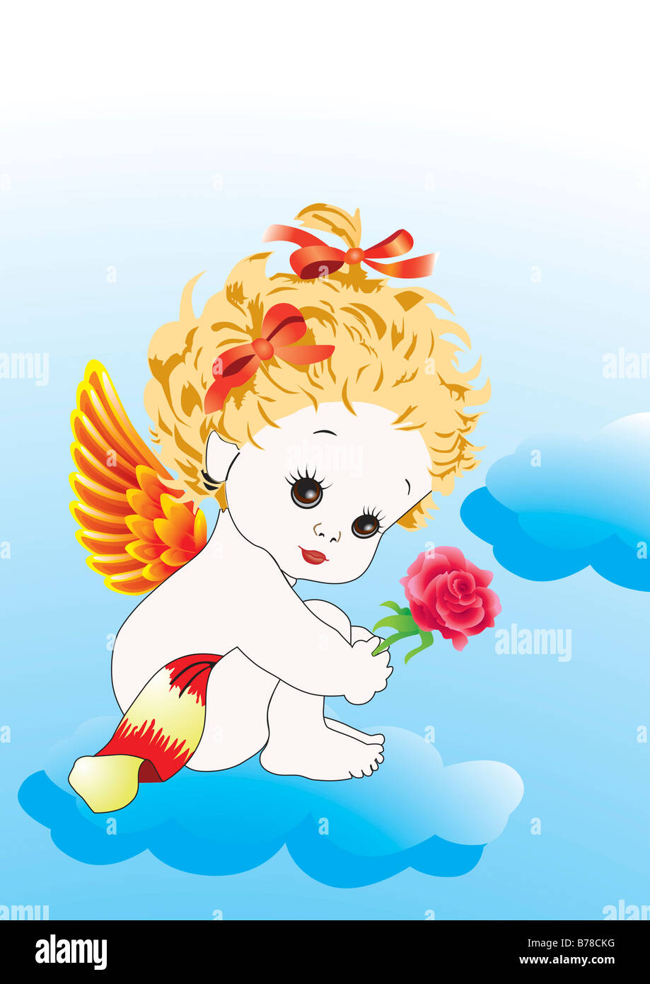Baby Angel su una nuvola illustrazione Foto Stock