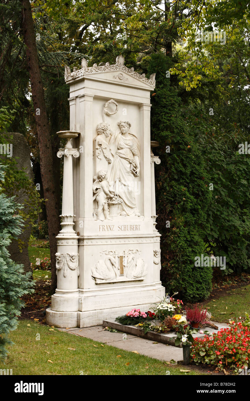 Franz Schubert headstone, pietra sepolcrale, Wiener Zentralfriedhof, cimitero, Vienna, Austria, Europa Foto Stock