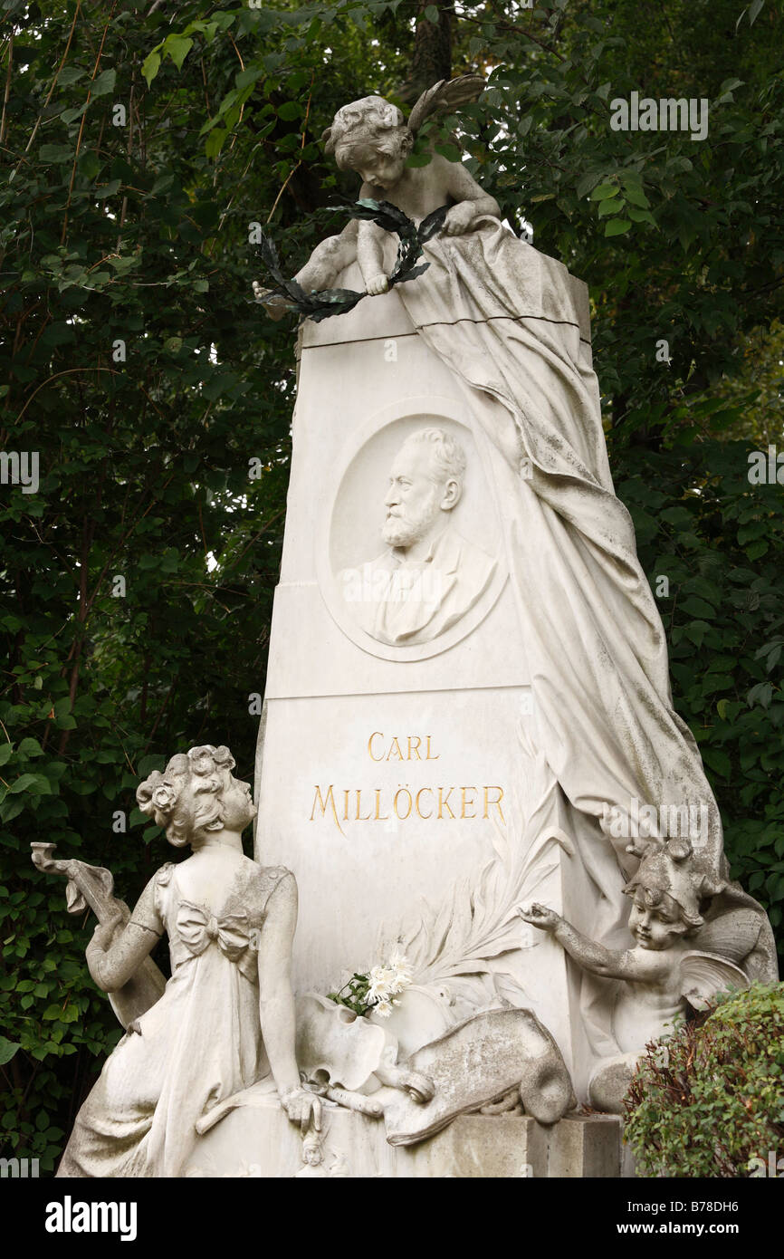 Carl Milloecker pietra sepolcrale, Wiener Zentralfriedhof, cimitero, Vienna, Austria, Europa Foto Stock