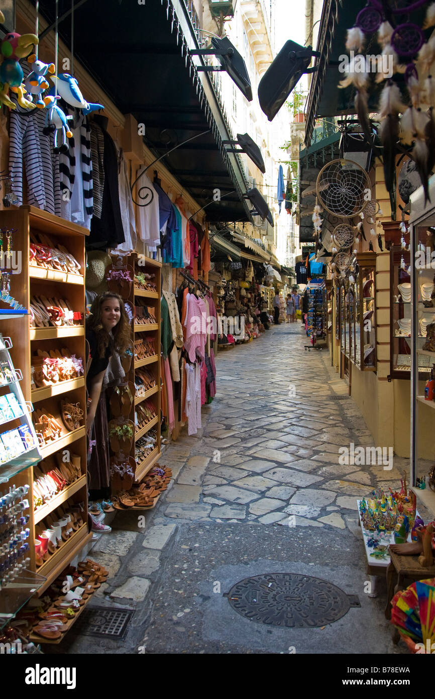 Bazaar, Corfù Città vecchia di Corfù, Mercato Foto Stock