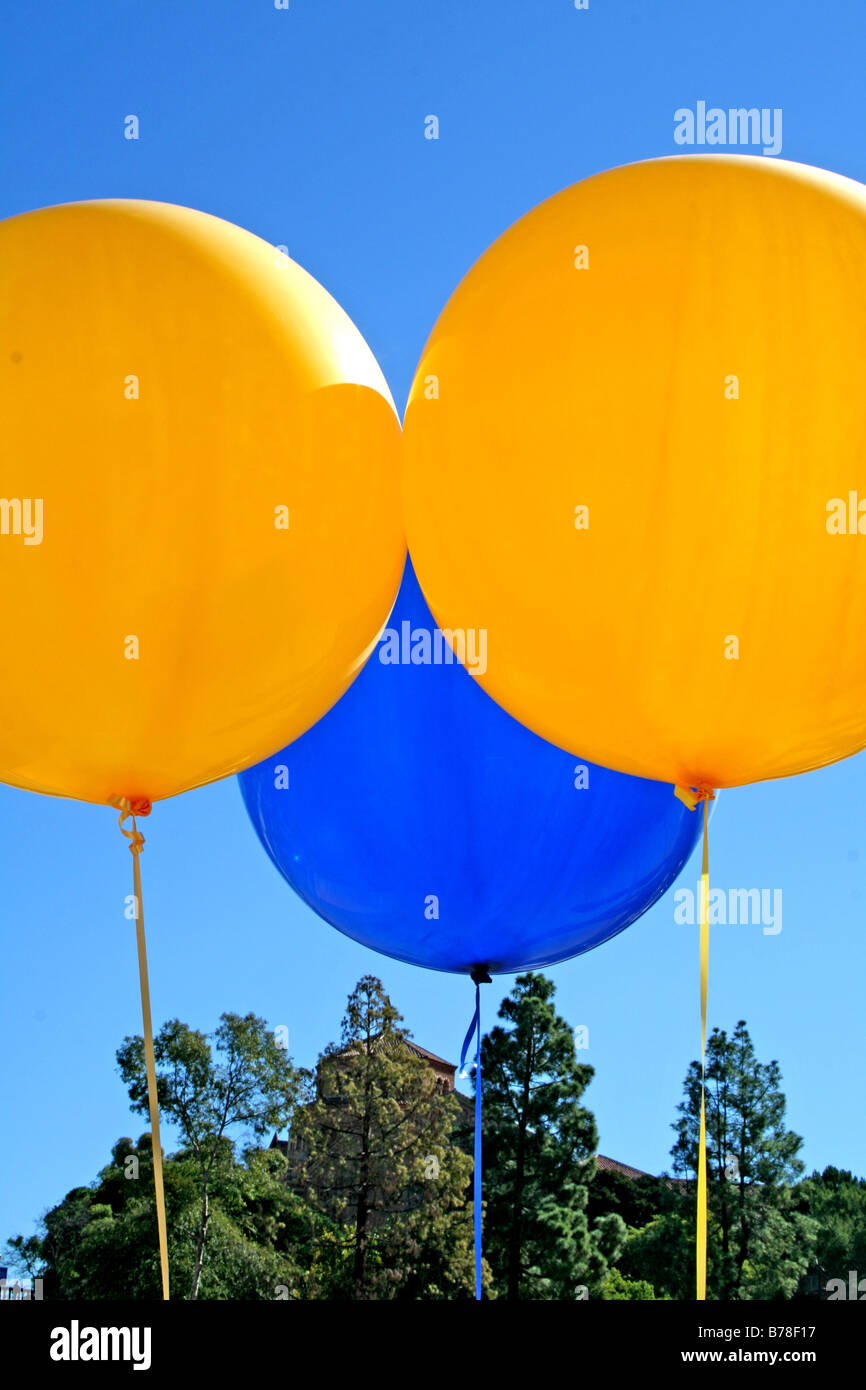 Tre colorati palloncini elio Foto Stock