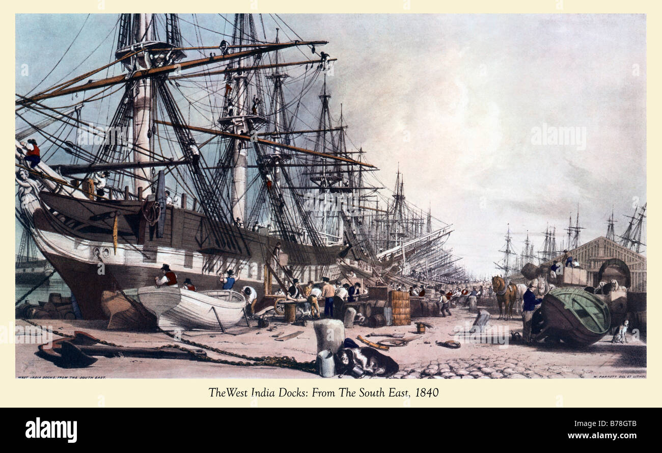 West India Docks 1840 incisione dei docks londinesi inaugurato nel 1802 da Sud Est Foto Stock
