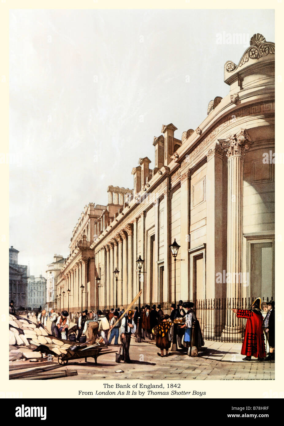 La Banca di Inghilterra 1842 acquerello da Thomas Shotter Boys del Sir John Soane facciata in Threadneedle Street Foto Stock