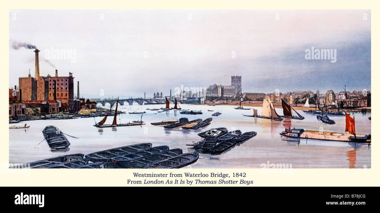 Westminster da Waterloo Bridge 1842 acquerello da Thomas Shotter Boys del Tamigi Foto Stock