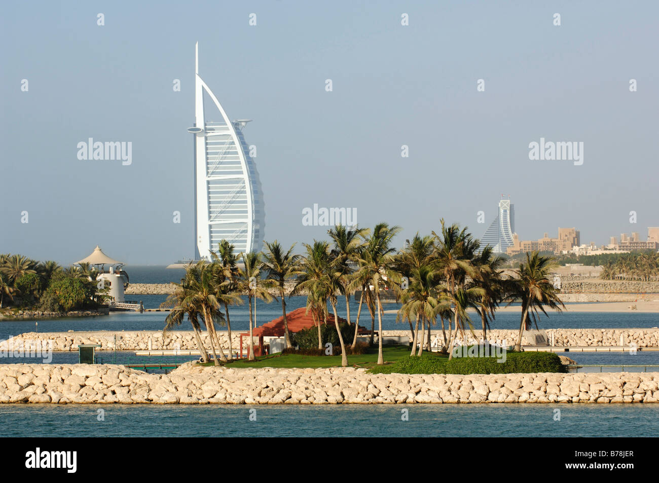 Il Burj al Arab di Dubai, hotel deluxe, Dubai, Emirati Arabi Uniti, Emirati arabi uniti, Medio Oriente Foto Stock