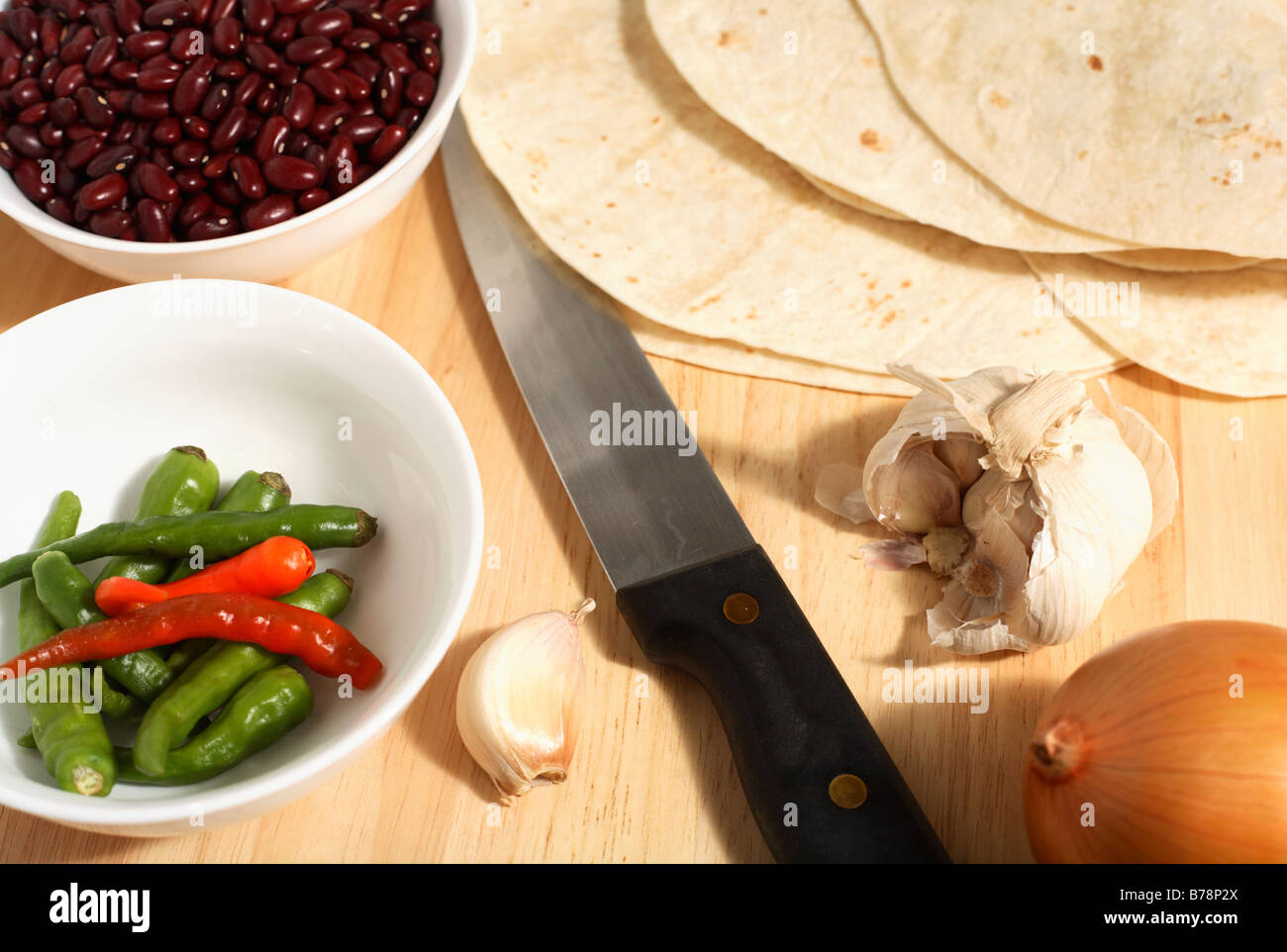 Ingredienti per rendere tex-mex food,come burrito,enchiladas etc Foto Stock