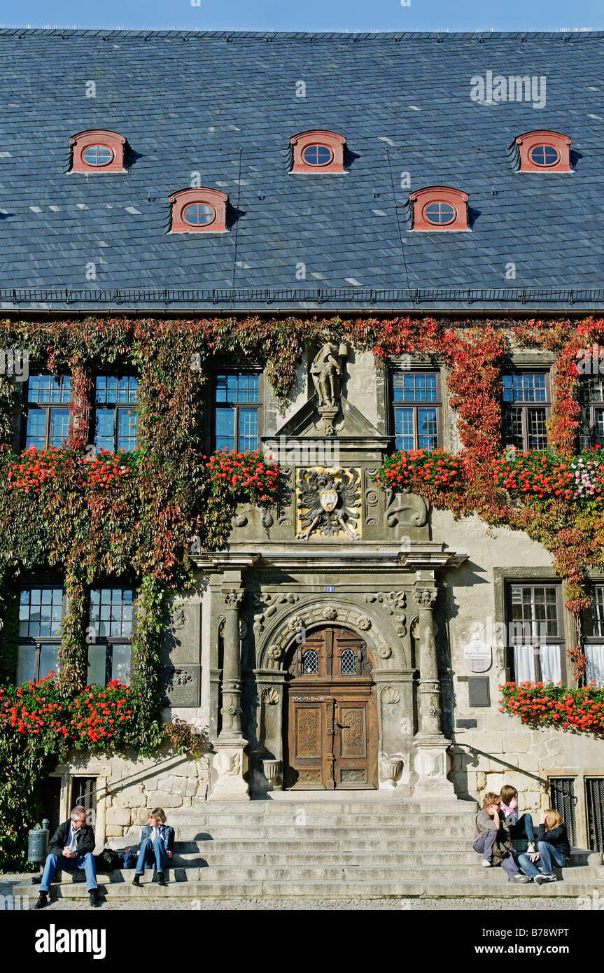 Municipio di Quedlinburg, Sito Patrimonio Mondiale dell'UNESCO, Sassonia-Anhalt, Germania, Europa Foto Stock