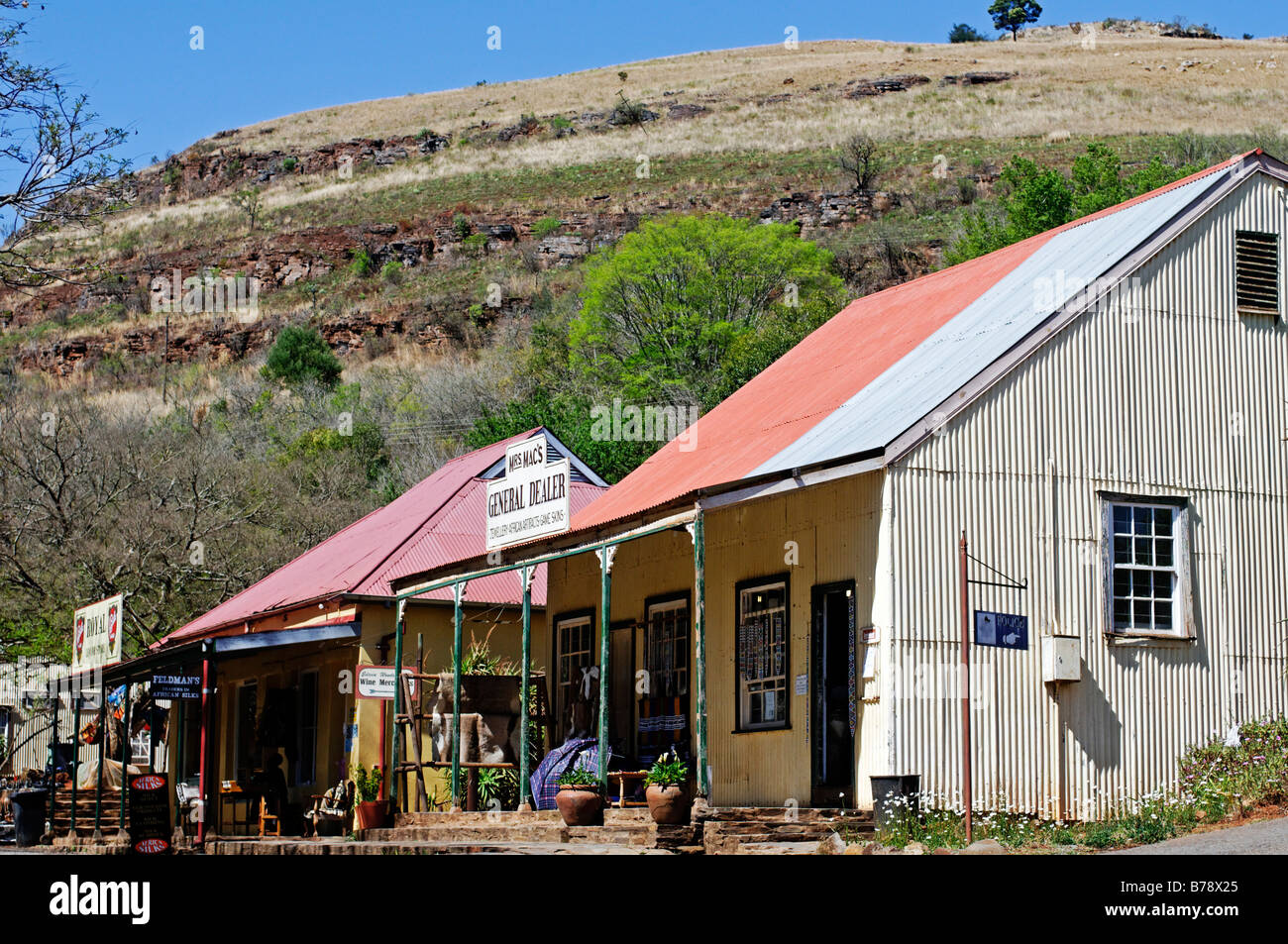 Negozi nell'ex gold digger pellegrino città di riposo, Mpumalanga, Sud Africa e Africa Foto Stock