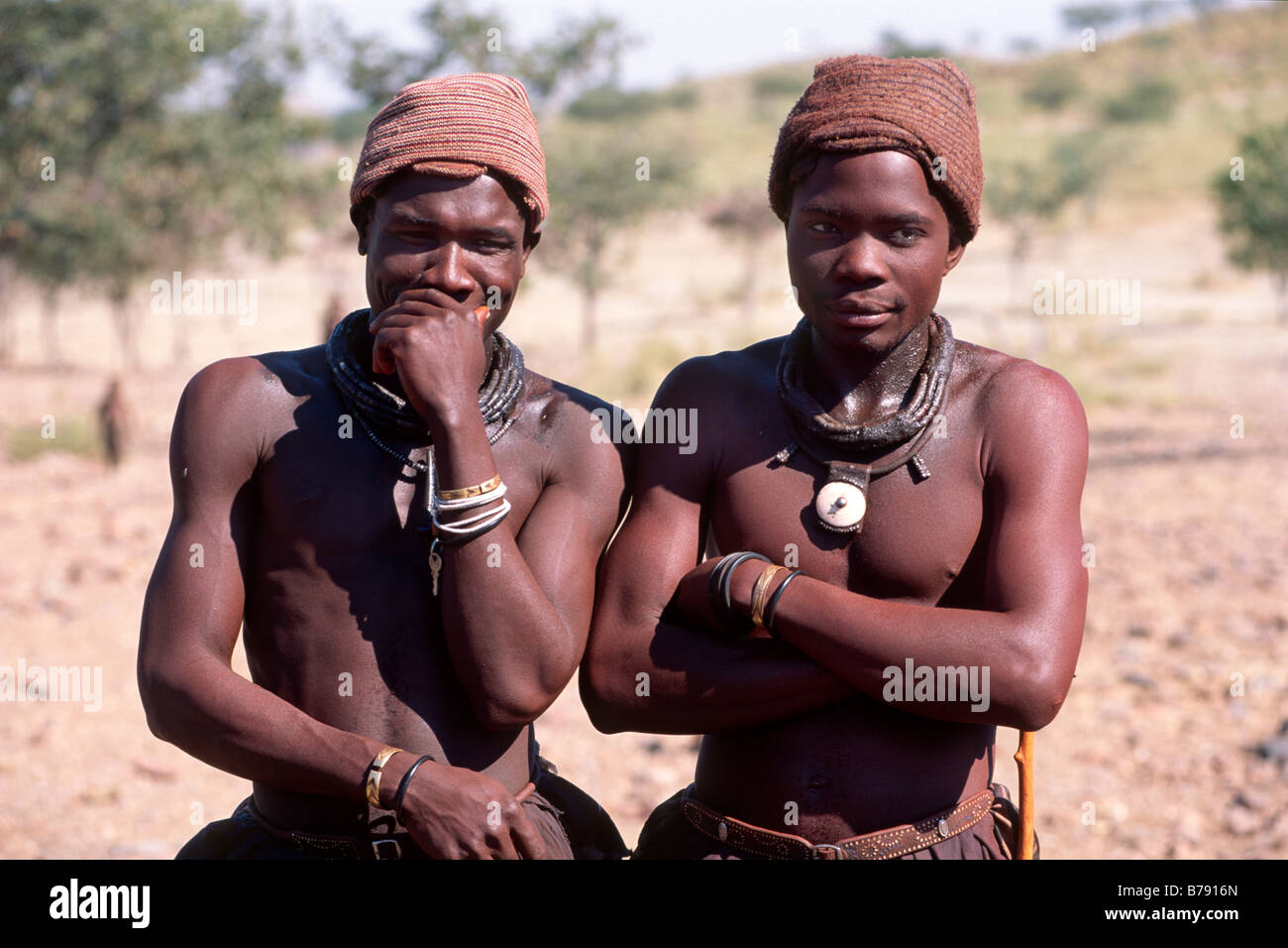 Himba uomini, ritratto, Kaokoveld, Namibia, Africa Foto Stock