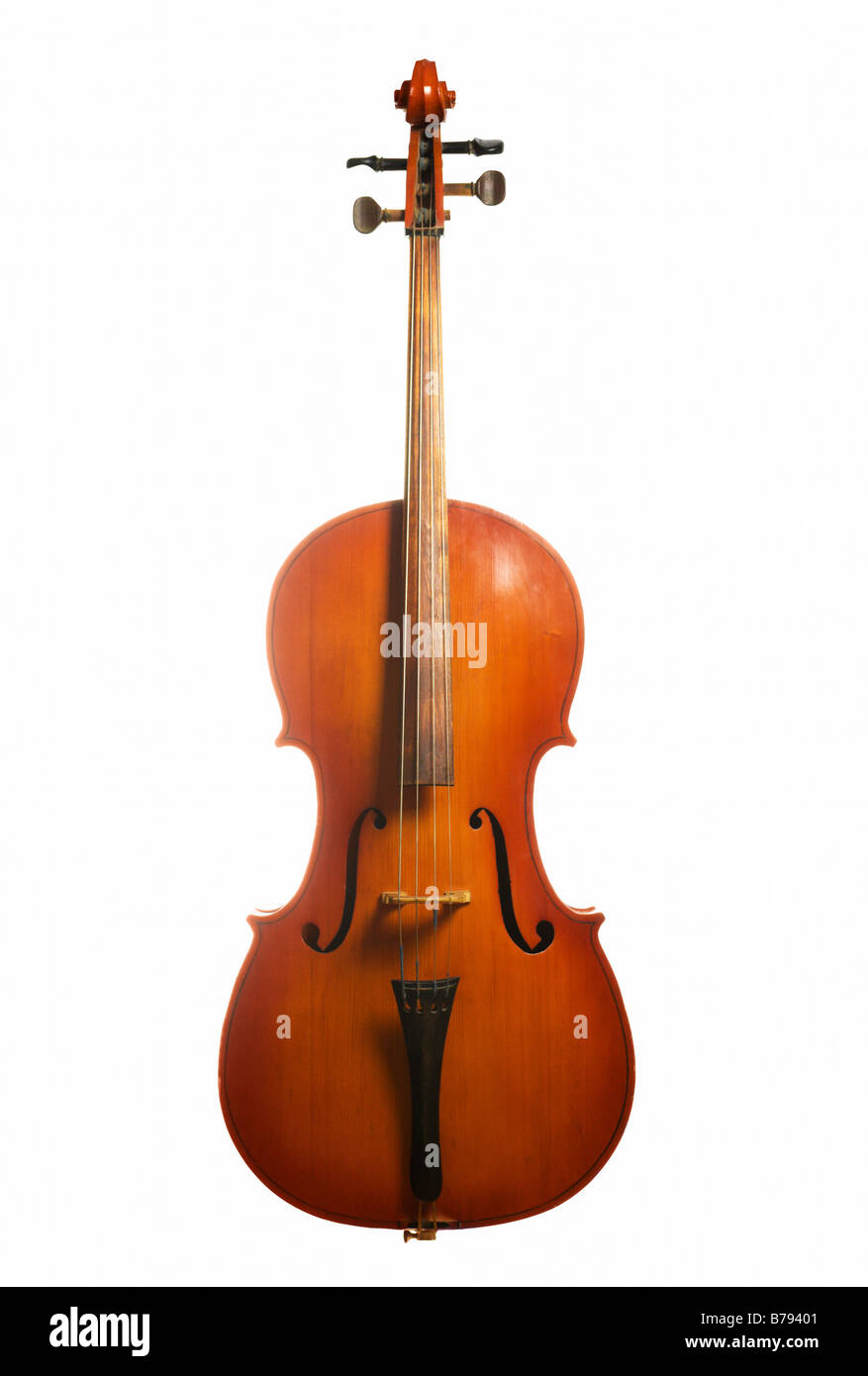 Strumento musicale violoncello isolati su sfondo bianco Foto Stock