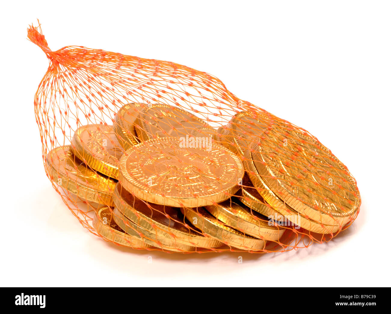 Borsa di cioccolato di monete d'oro Foto Stock