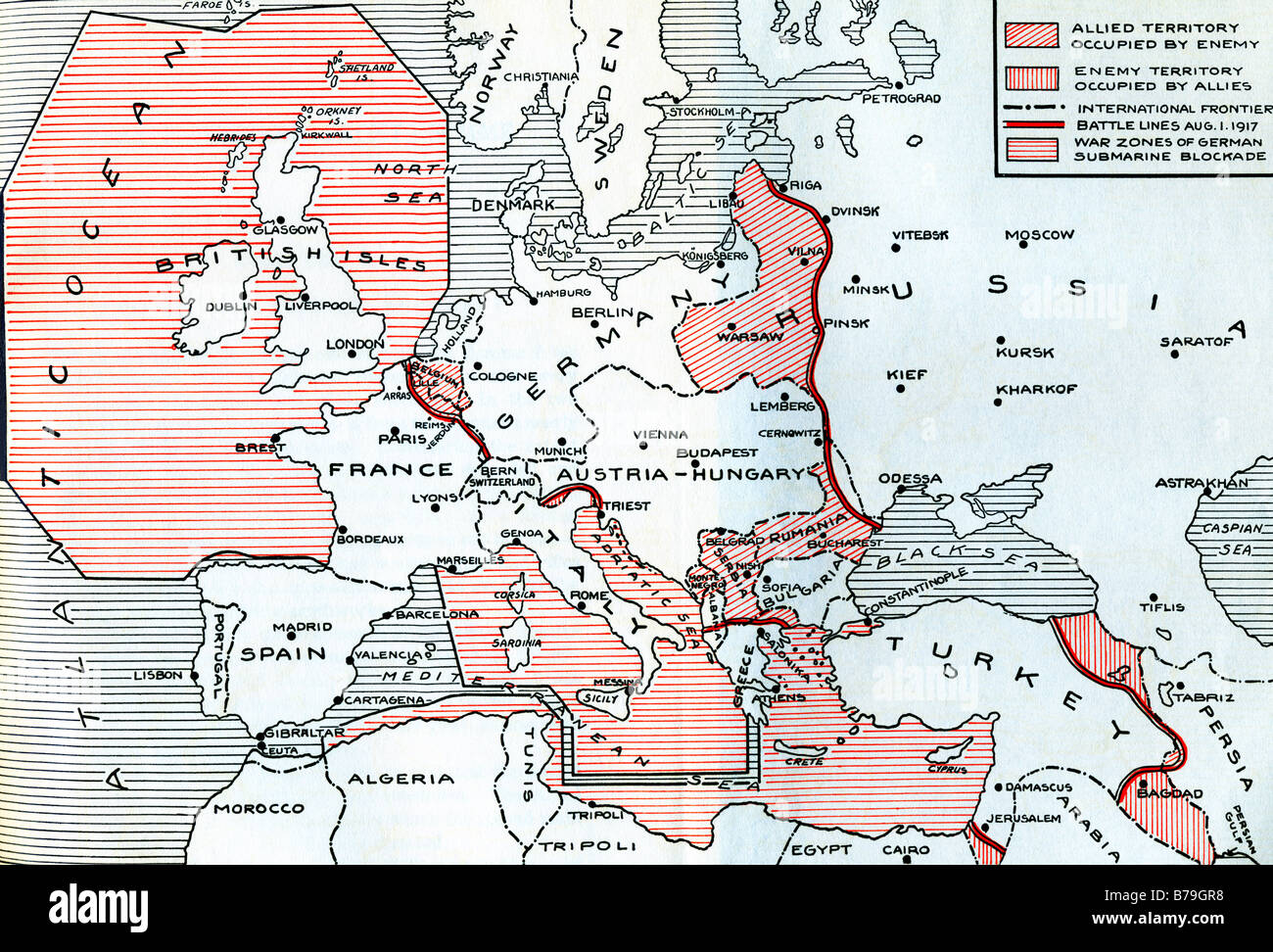 Linee di battaglia Agosto 1, 1917 Foto Stock