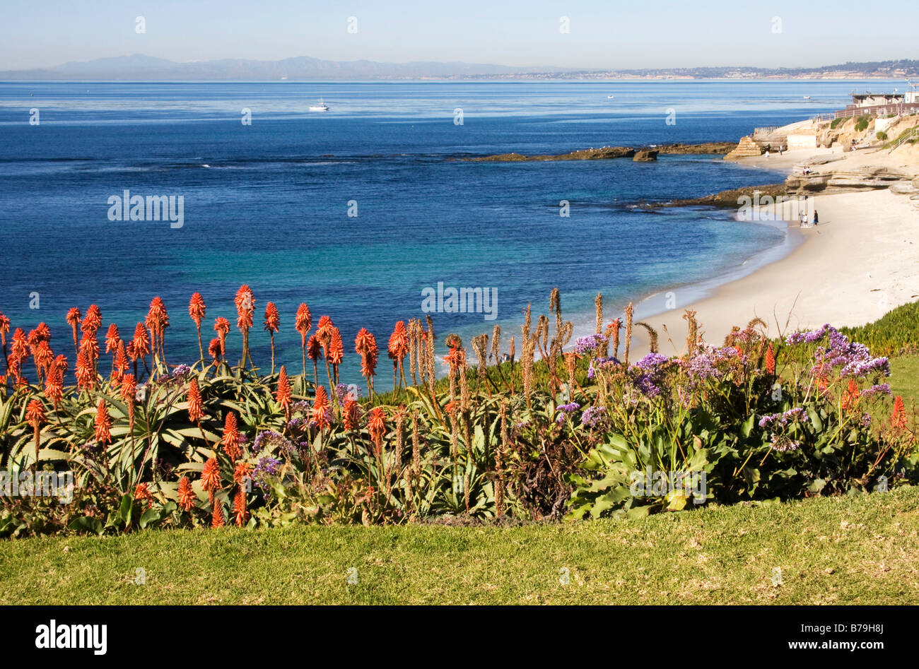 Una vista di una spiaggia vicino alla piscina per bambini a La Jolla, California. Foto Stock