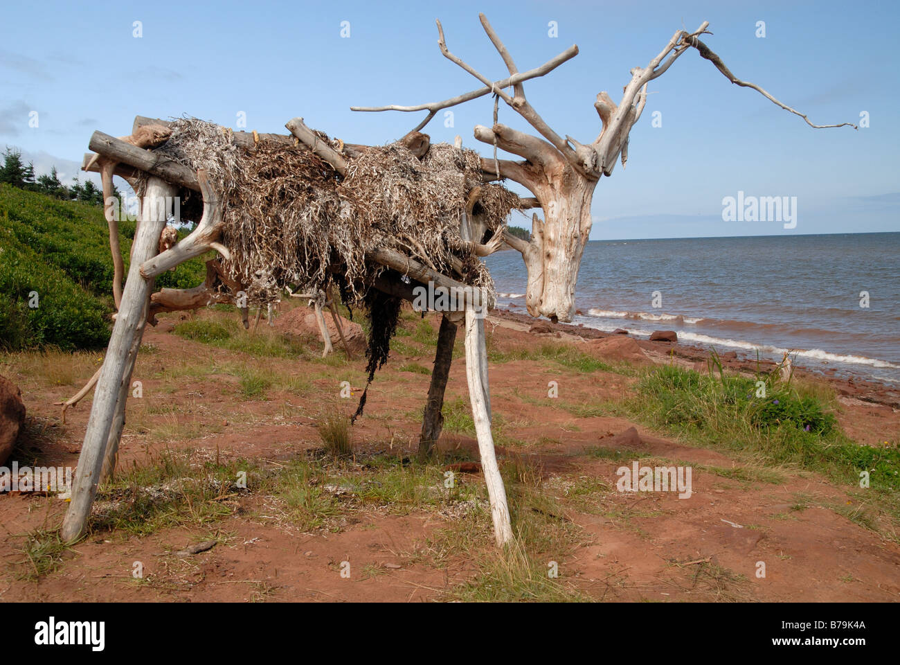 Driftwood scultura vicino al Ponte di confederazione, Canada Foto Stock