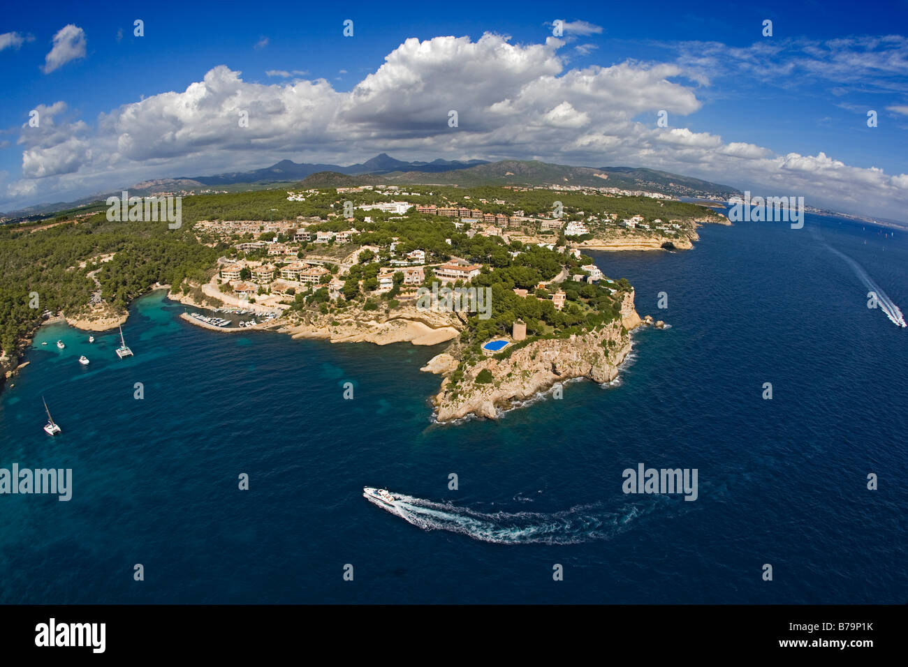 Vista aerea Cala Figuera, Mallorca Baleares Foto Stock