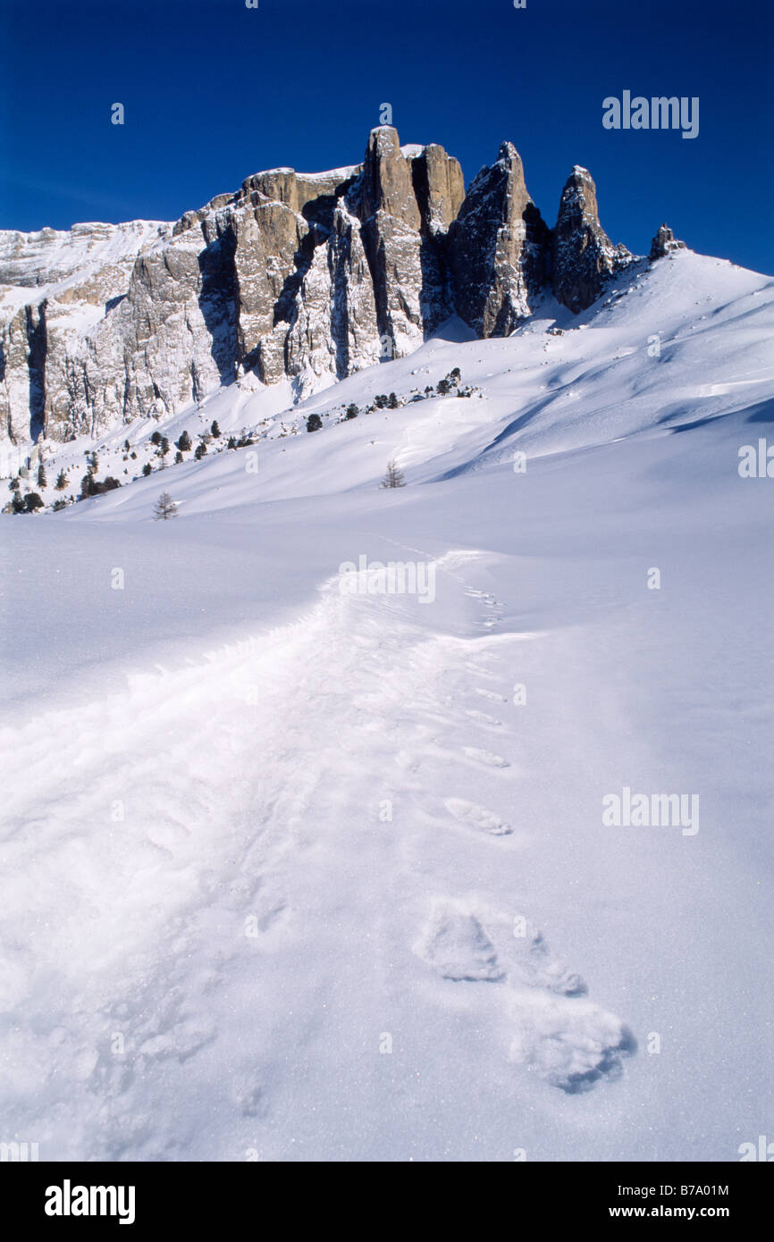 Torri del Sella in inverno, Provincia di Bolzano, Italia, Europa Foto Stock