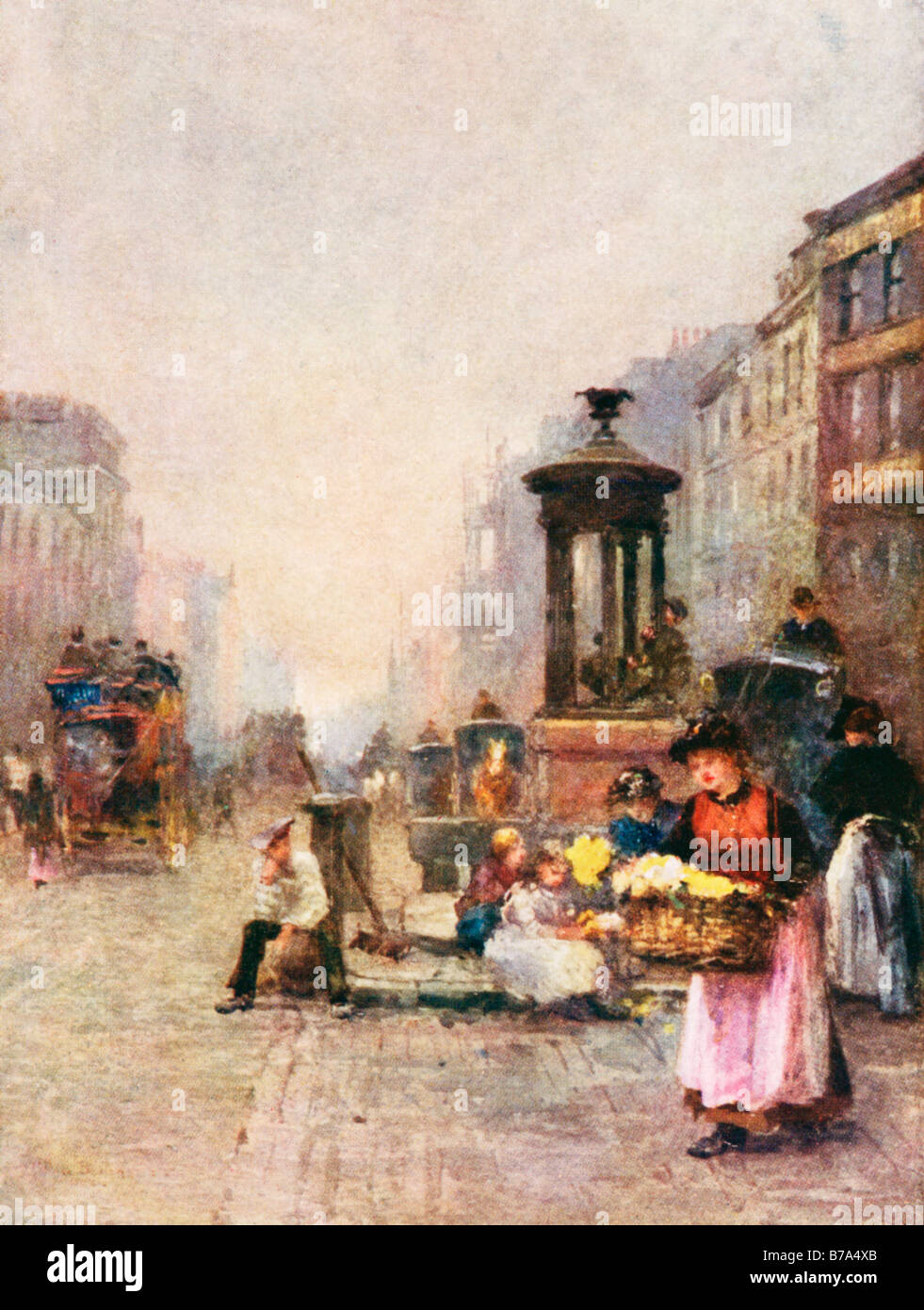 Le ragazze di fiori in The Strand 1901 dipinto da Rose Barton di venditori di fiori al di fuori di St Mary le Strand Foto Stock