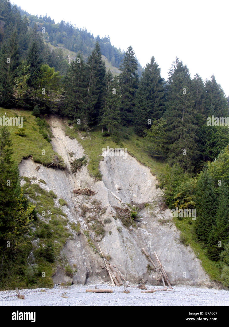 Mudflow sul 30.09.2005 Dopo forti piogge, vicino Schoppernau, Vorarlberg, Austria, Europa Foto Stock