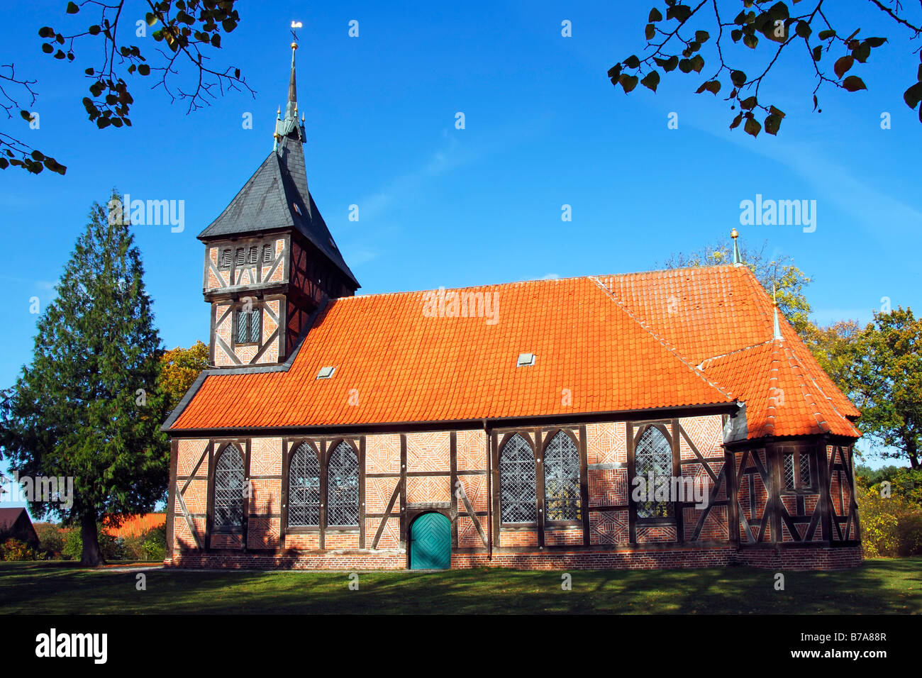 Storico San Mariae zu Tripkau Chiesa, Niedersaechsische Elbtalaue Riserva della Biosfera, Elbetal Valley, Amt Neuhaus, Bassa Sassonia Foto Stock