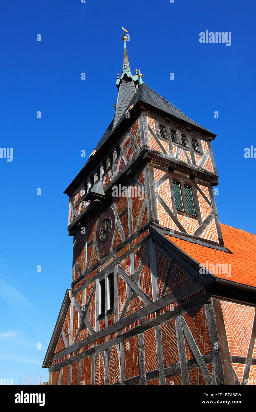 Storico San Mariae zu Tripkau Chiesa, Niedersaechsische Elbtalaue Riserva della Biosfera, Elbetal Valley, Amt Neuhaus, Bassa Sassonia Foto Stock