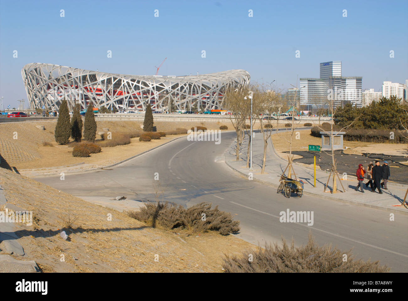 Stadio Nazionale di Pechino in costruzione per le Olimpiadi di Pechino 2008, Pechino, Cina Foto Stock