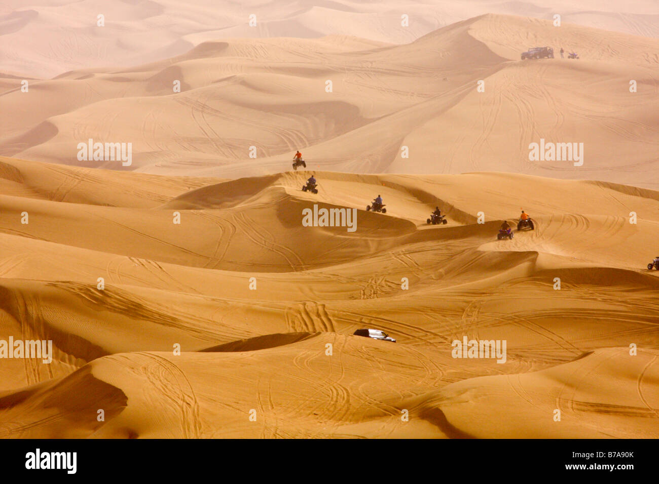 Veicoli sulle dune di sabbia, safari nel deserto, Dubai, Emirati Arabi Uniti, Medio Oriente Foto Stock