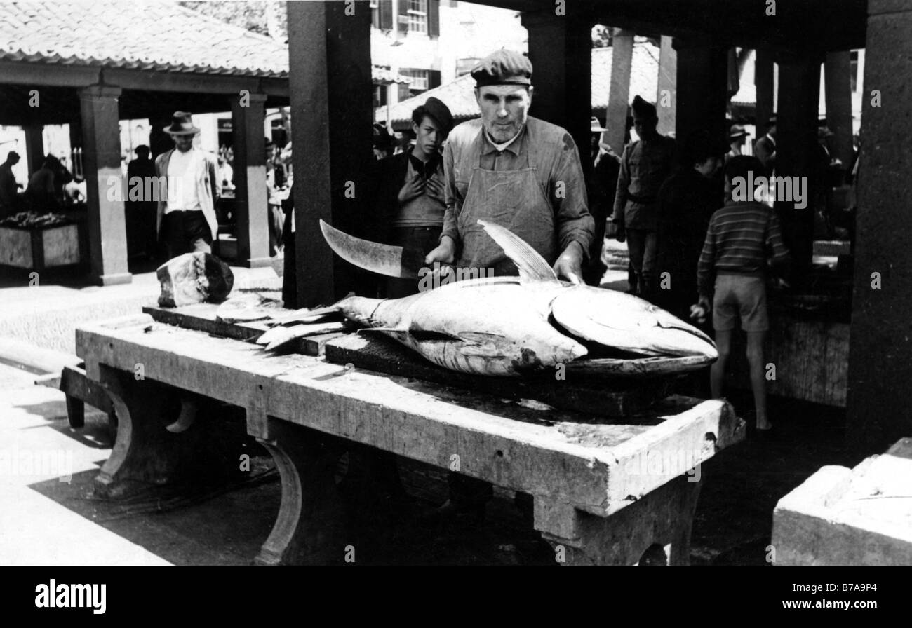 Foto storiche, mercato del pesce, tonno, ca. 1935 Foto Stock