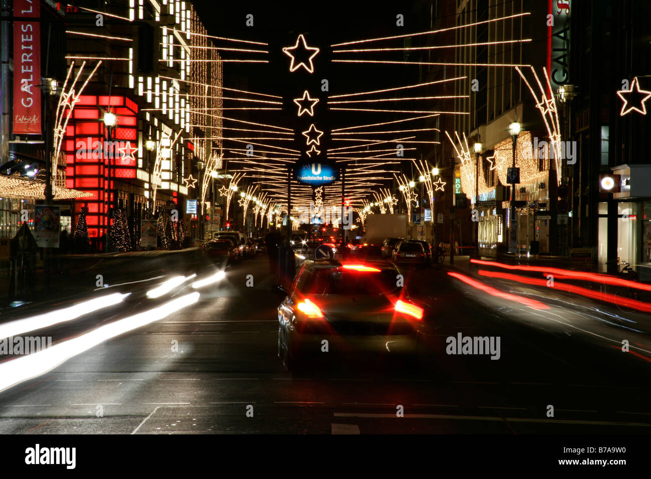 Le decorazioni di Natale sulla Friedrichstrasse, Berlino, Germania, Europa Foto Stock