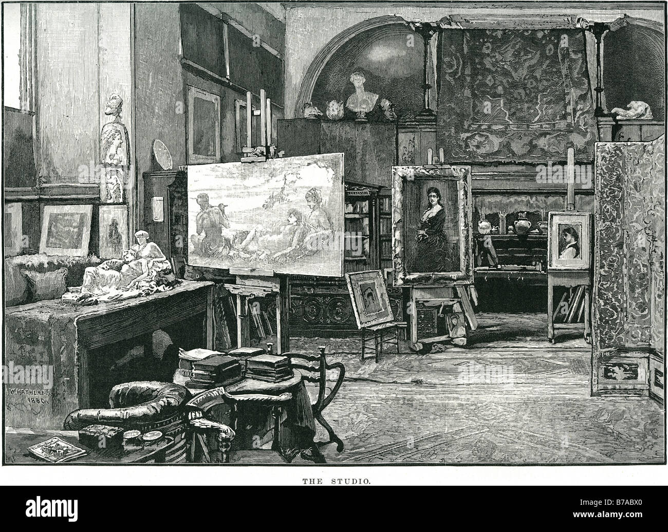 Studio arte artista pittura disegno di vernice cavalletto tela ritratto sir Frederic Leighton, primo barone Holland Park Road Londra Foto Stock