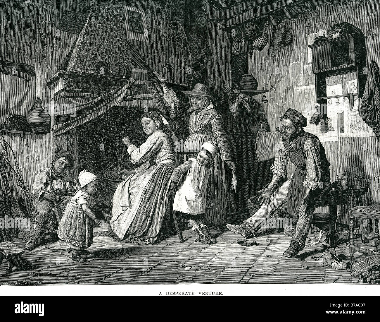 Impresa disperata prima fase famiglia giocattoli giocando padre tubazione di madre di fumare il posto del fuoco il signor gaetano chierici 1838-1920 italiano Foto Stock