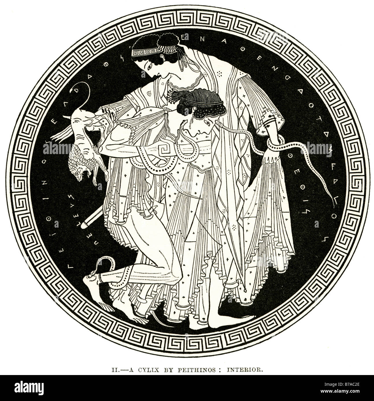 Cylix peithinos vino interno-bicchiere tondo greco antico figura illustrano  il valore varietà silhouette bianco nero Foto stock - Alamy