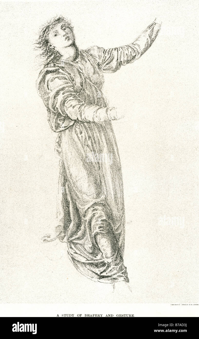 Studio dei panneggi gesto Sir Edward Coley Burne-Jones, 1° Baronet (28 agosto 1833 - 17 giugno 1898) era un artista inglese e design Foto Stock